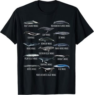 Different Whale Species Biology Types Of Whales T-Shirt - T-Shirt | Black