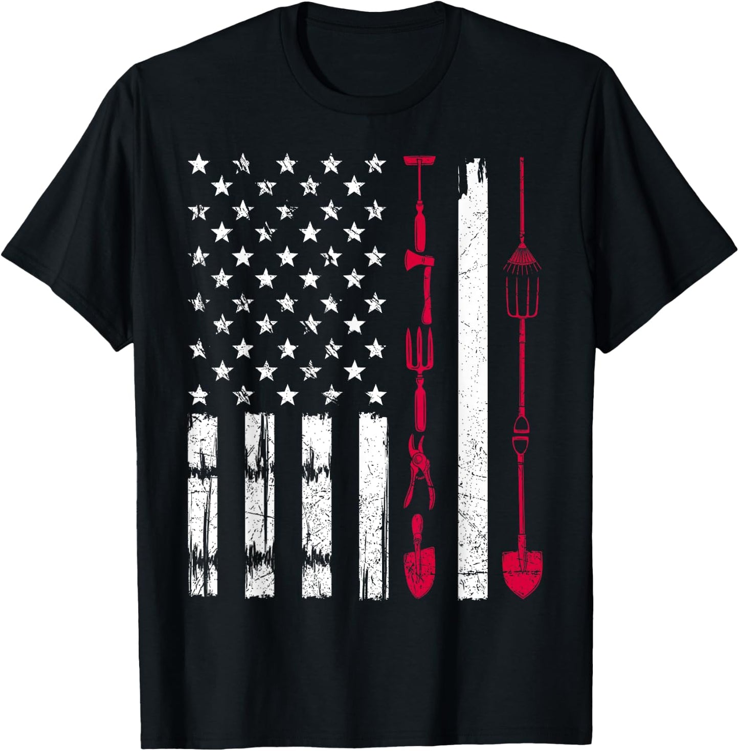 USA Gardening Flag Proud American Gardener Patriotic Retro T-Shirt - T-Shirt | Black