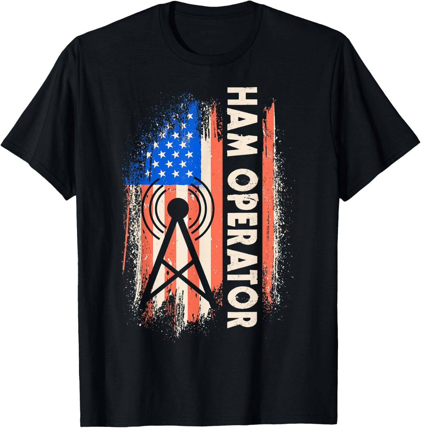 Patriotic USA Flag Ham Radio Amateur Radio Operator Women Men T-Shirt - T-Shirt | Black