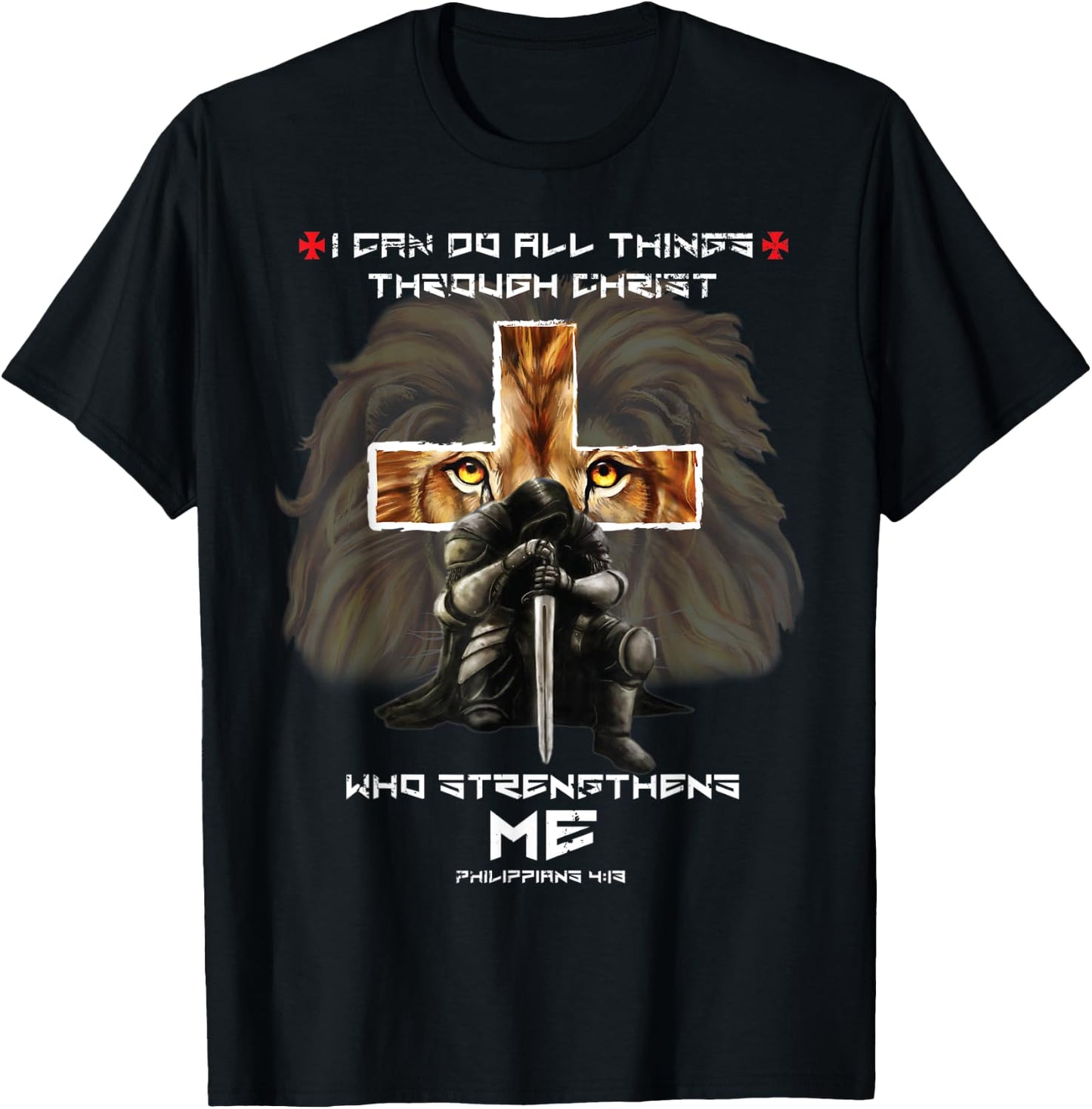Philippians 4:13 Christian Bible Verse Cross Lion Easter Top T-Shirt - T-Shirt | Black