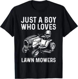 Funny Lawn Mower For Boys Kids Gardening Landscaping Tractor T-Shirt - T-Shirt | Black