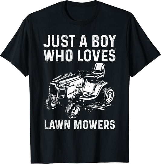 Funny Lawn Mower For Boys Kids Gardening Landscaping Tractor T-Shirt - T-Shirt | Black