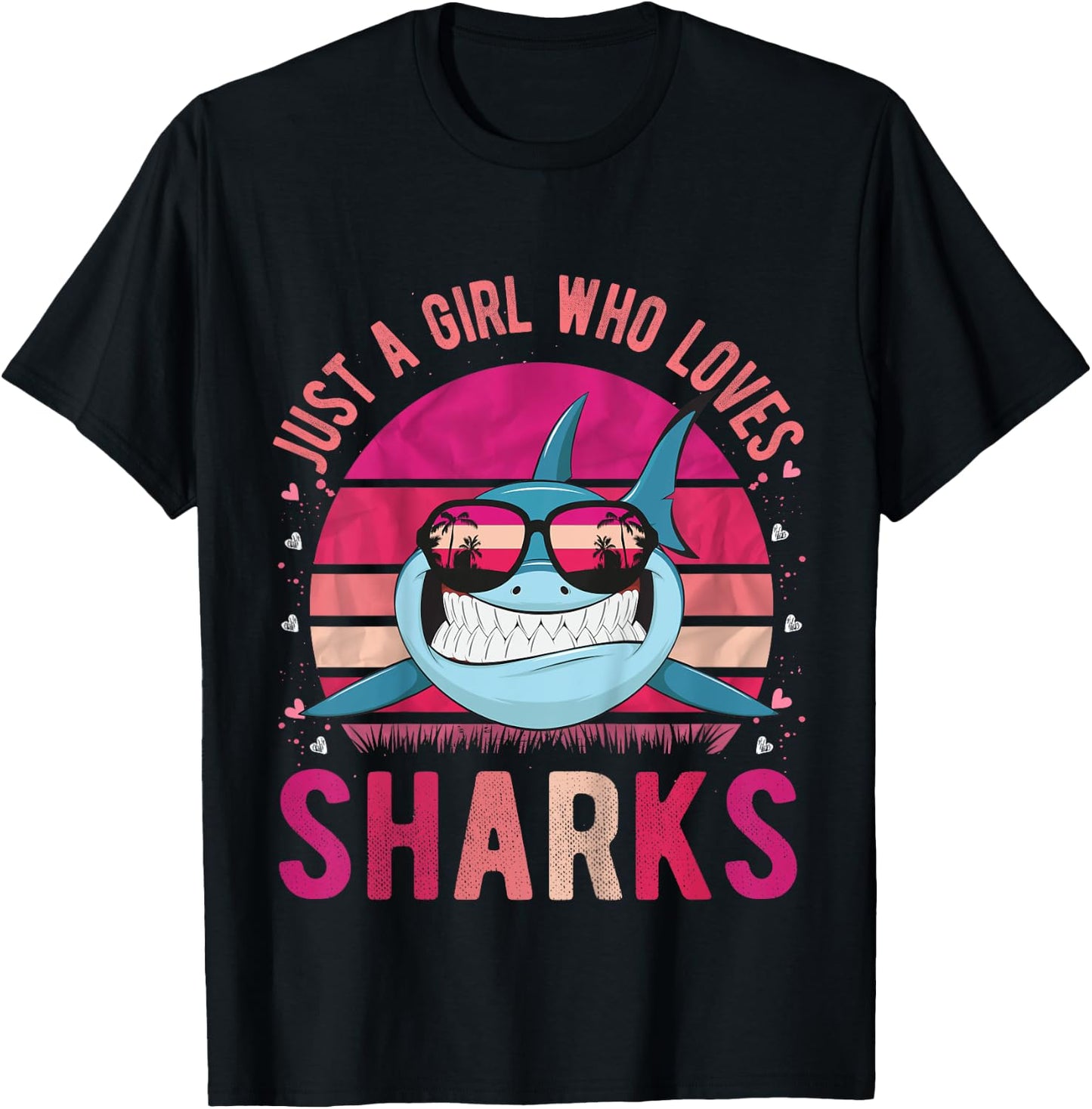 Just a Girl Who Loves Sharks Vintage Retro Gift T-Shirt - T-Shirt | Black