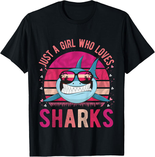 Just a Girl Who Loves Sharks Vintage Retro Gift T-Shirt - T-Shirt | Black