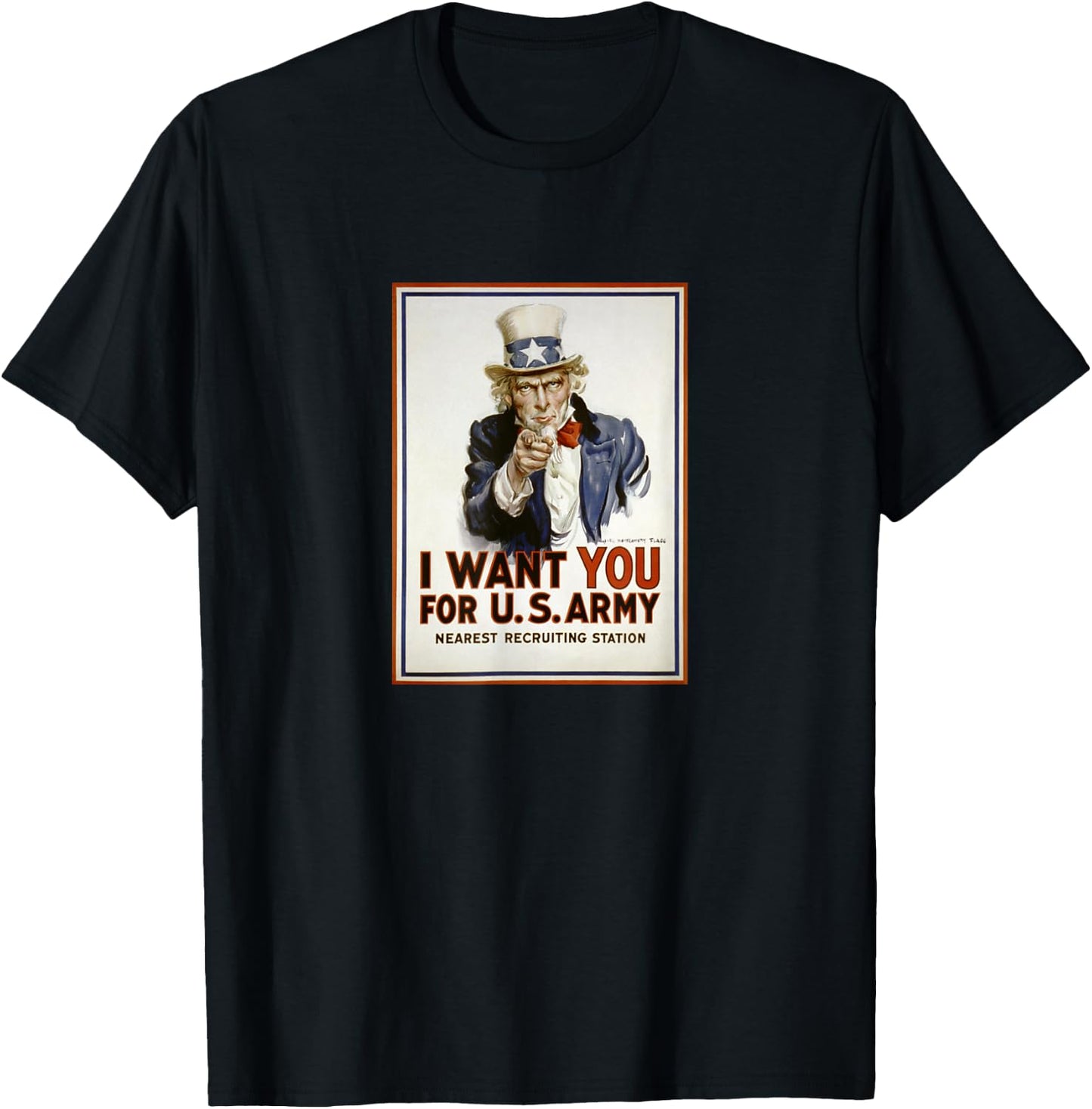 Uncle Sam Vintage I Want You For US Army Patriotic Humor T-Shirt - T-Shirt | Black