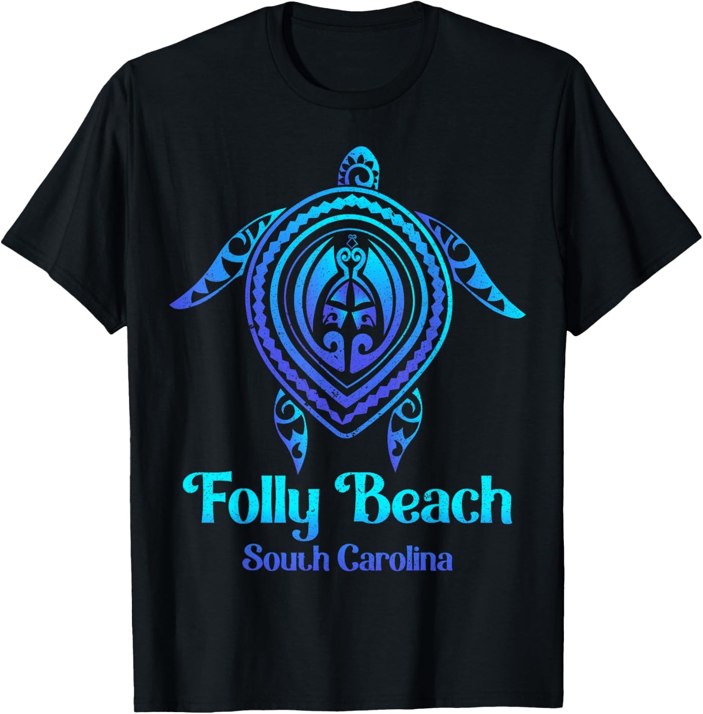 Folly Beach South Carolina SC Souvenirs Blue Sea Turtle T-Shirt - T-Shirt | Black
