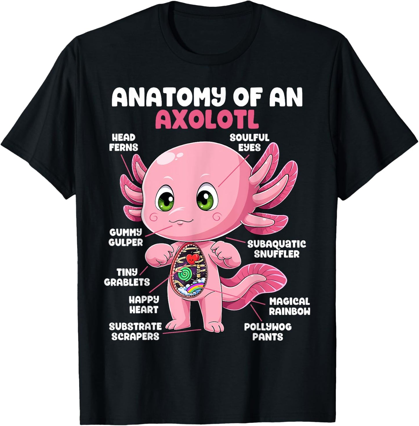 Axolotl Anatomy Shirt Anatomy of an Axolotl Biology Science T-Shirt - T-Shirt | Black