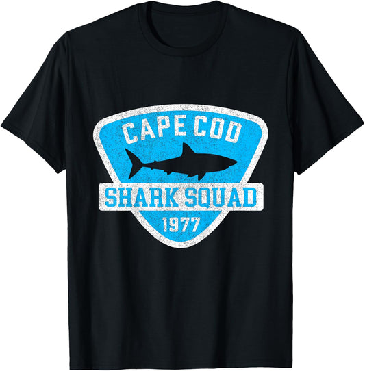 Vintage Cape Cod Massachusetts Shark Squad Vacation Souvenir T-Shirt - T-Shirt | Black