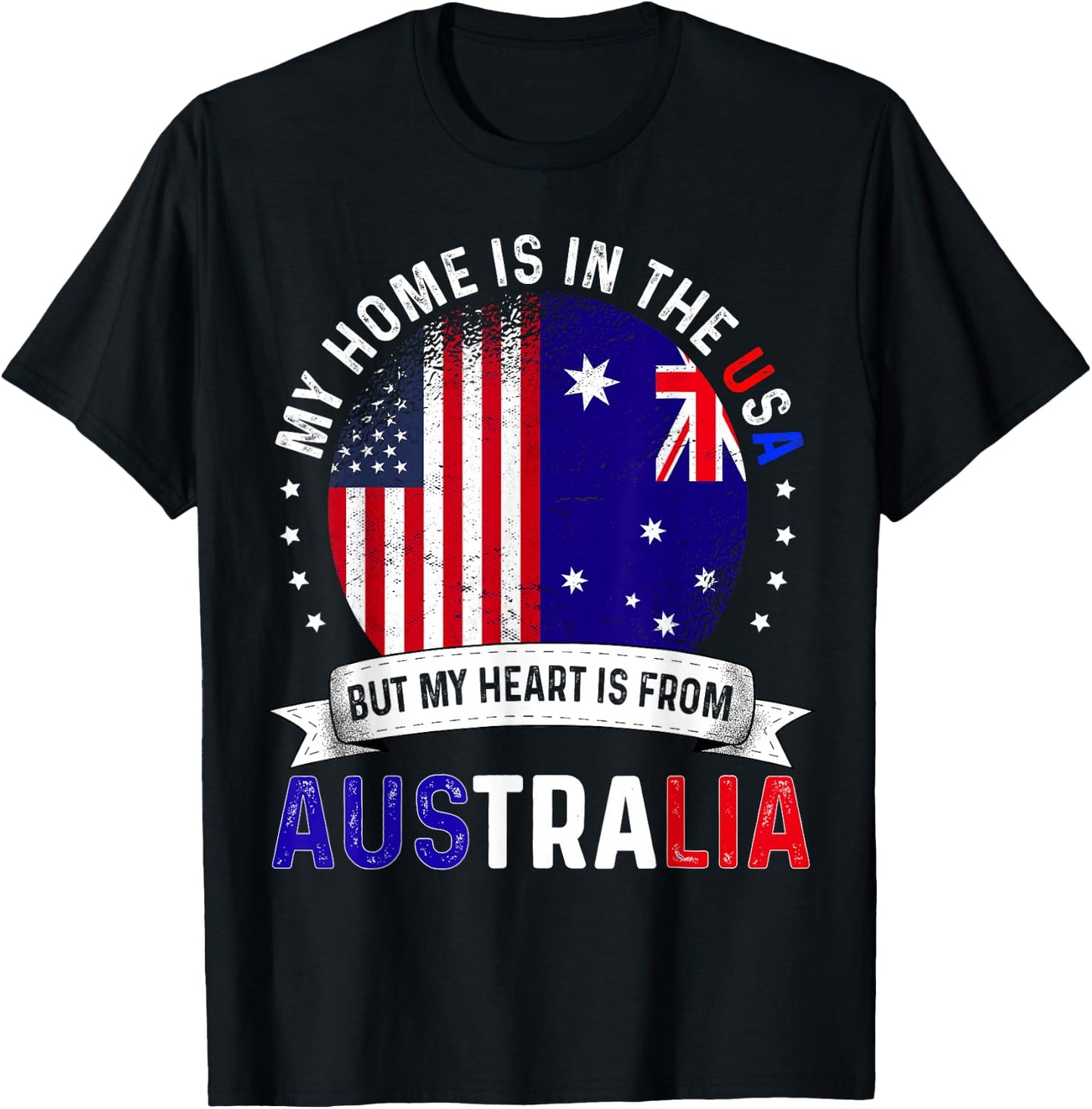 Australian American Patriot Heart is from Australia Flag T-Shirt - T-Shirt | Black