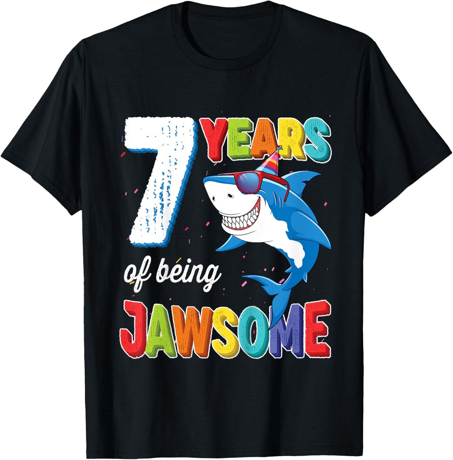 Kids 7 Year Old Boys Kids JawSome Shark 7th Birthday T-Shirt - T-Shirt | Black