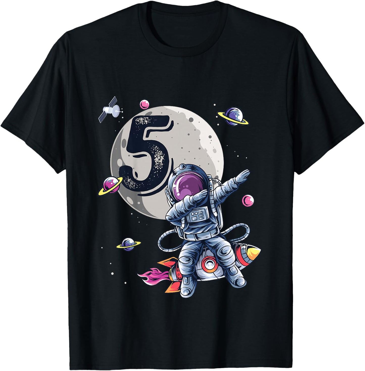 Kids 5 Years Old Birthday Boy Astronaut Gifts Space 5th B-Day T-Shirt - T-Shirt | Black