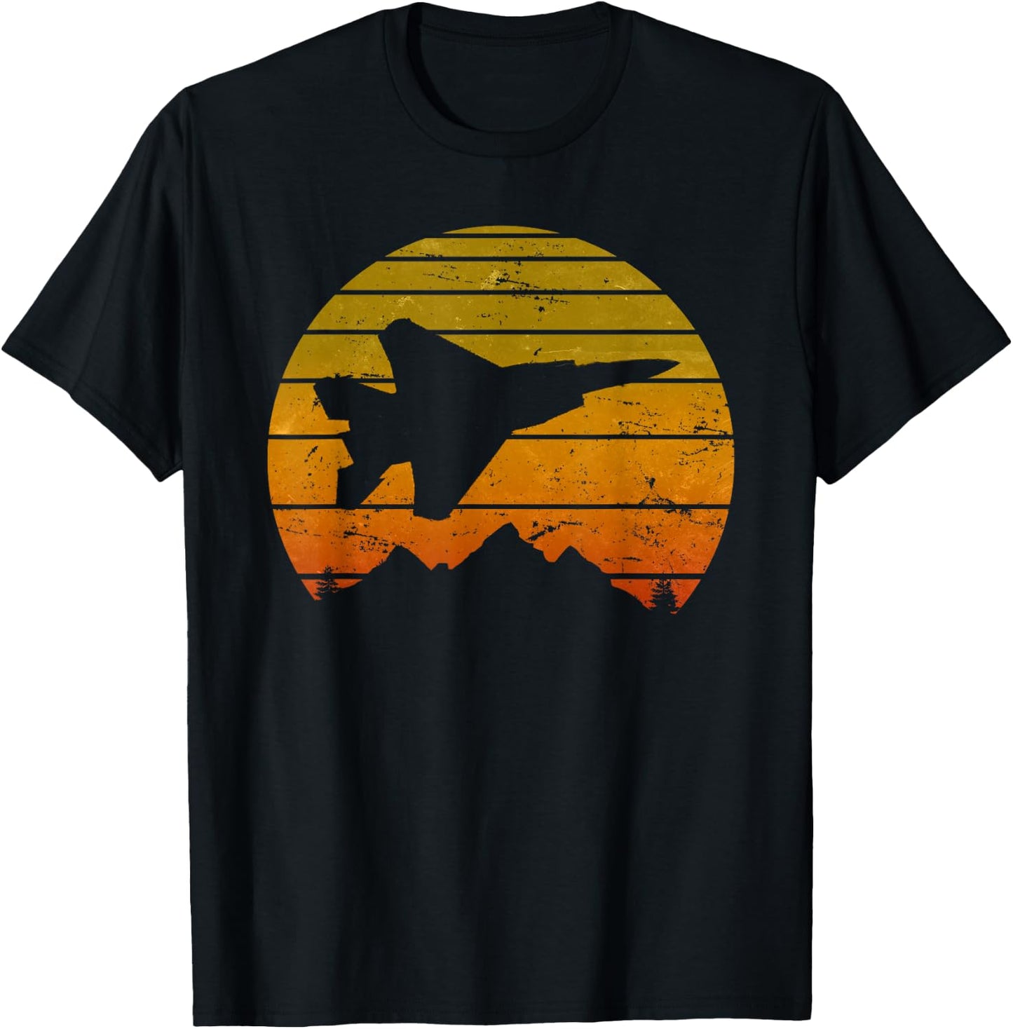 F-15 Eagle Jet Fighter Sunrise Vintage Retro Pilot Design T-Shirt - T-Shirt | Black
