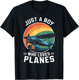 Just A Boy Who Loves Planes Toddler Airplane Lover Cute T-Shirt - T-Shirt | Black