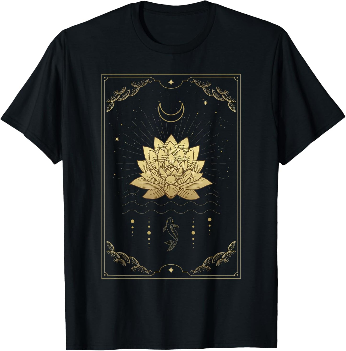 Lotus Flowers Blooming on Water Moon Tarot Card T-Shirt - T-Shirt | Black