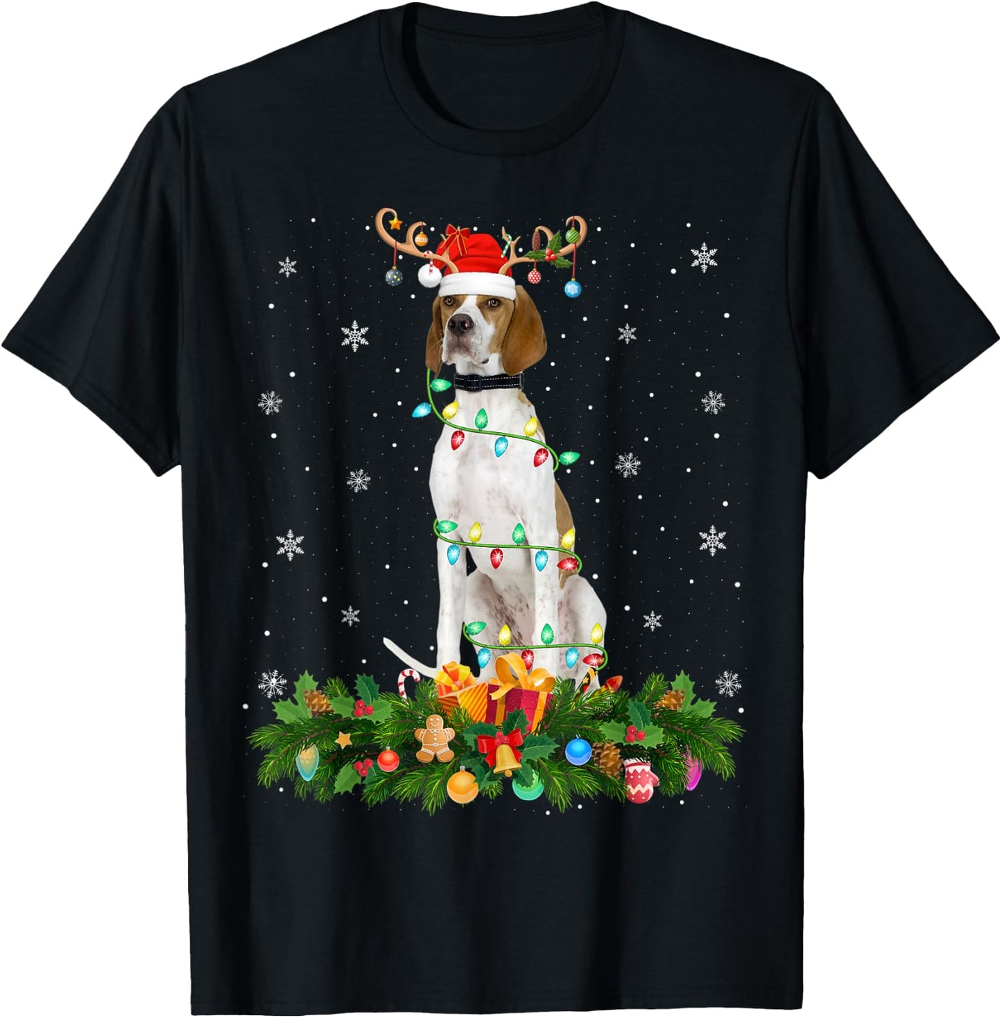 English Pointer Lover Reindeer Hat English Pointer Christmas T-Shirt - T-Shirt | Black
