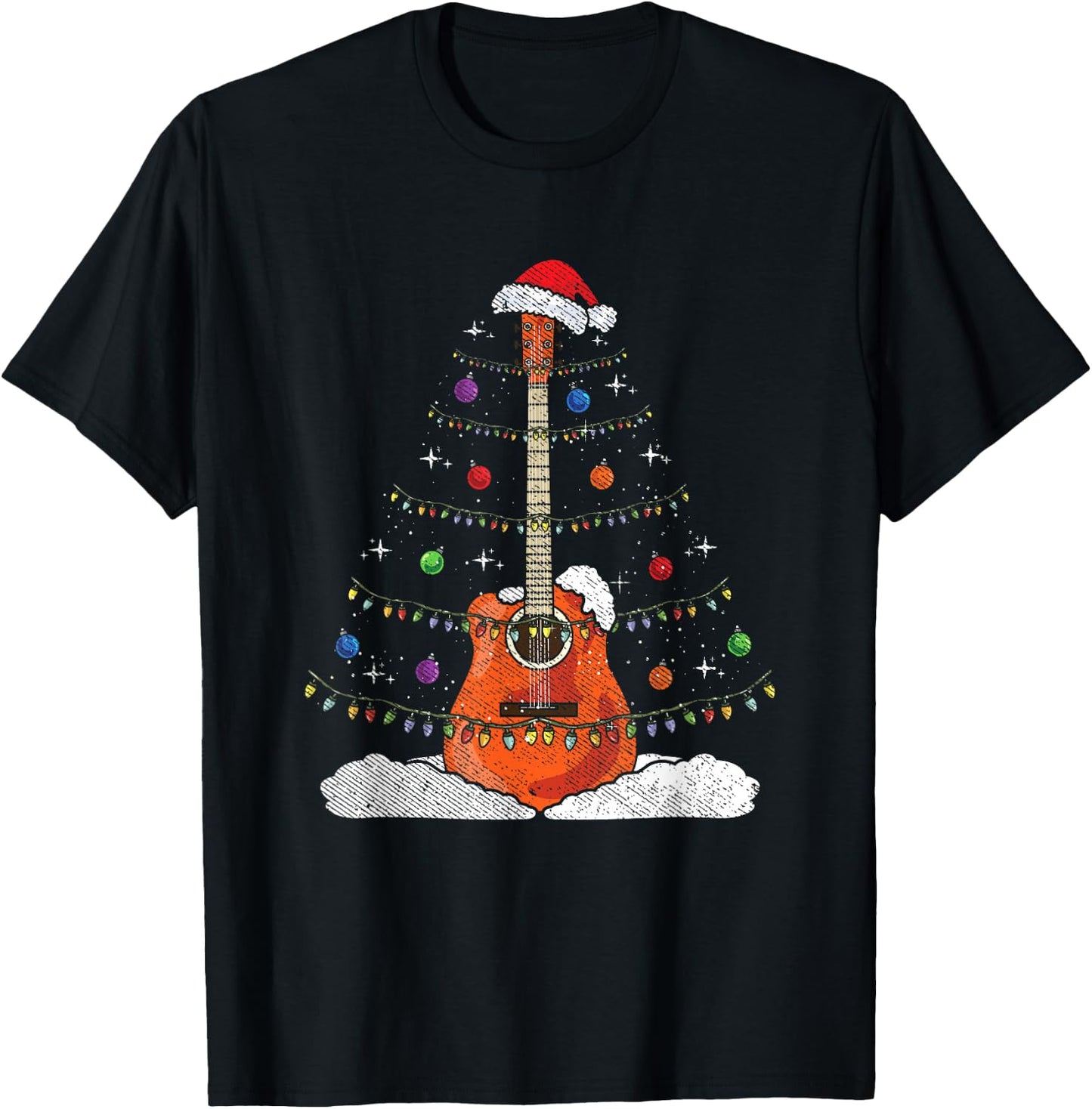 Christmas Guitar - Xmas Lights Guitarist T-Shirt - T-Shirt | Black