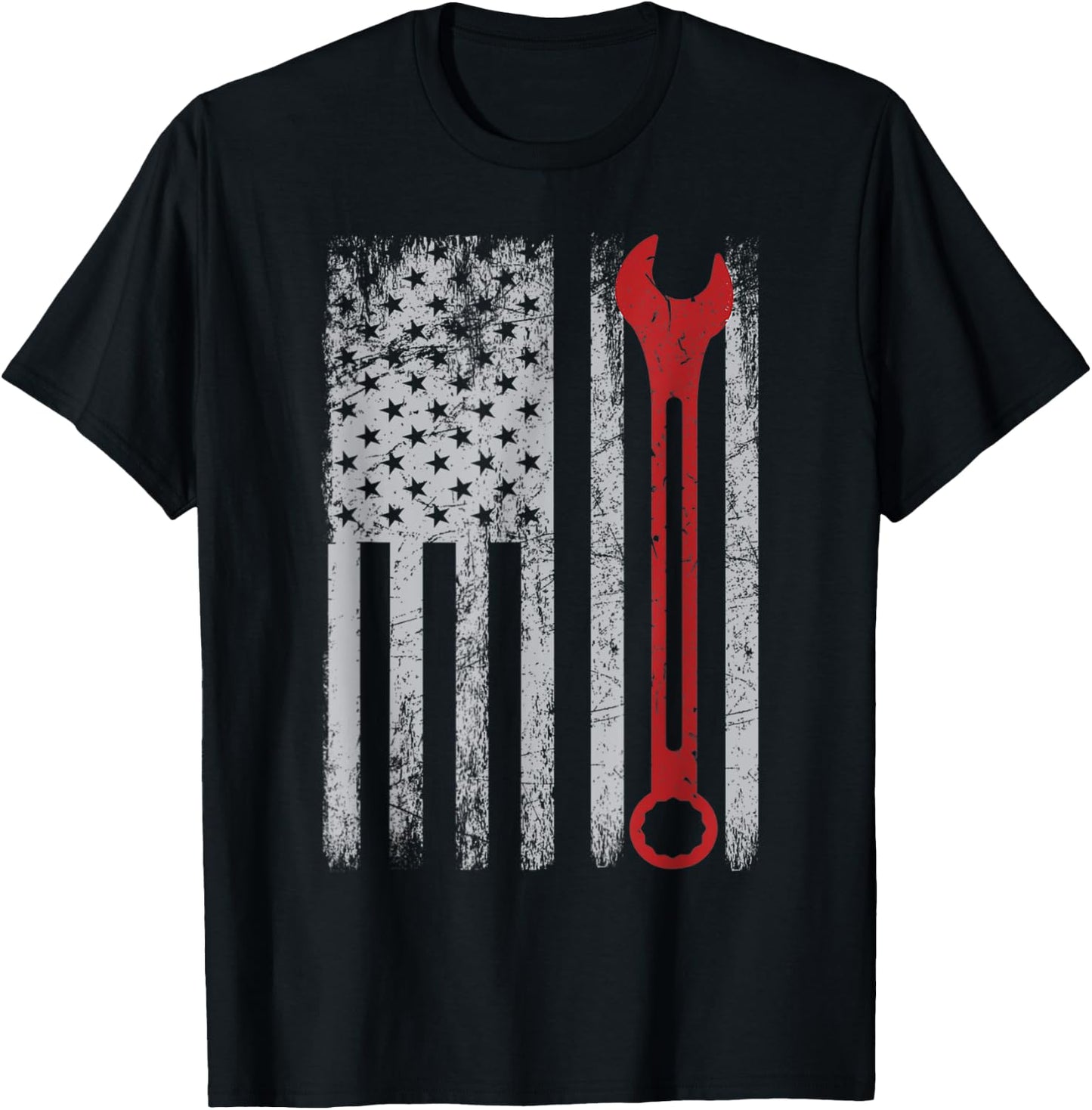 USA Flag Auto Repairman Car Mechanic Wrench Workshop Tools T-Shirt - T-Shirt | Black