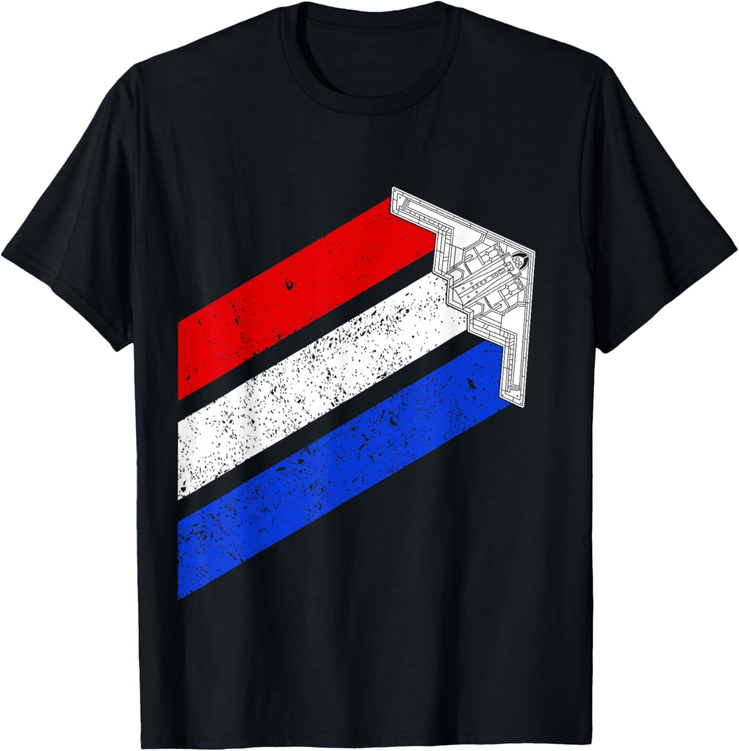 B-2 Bomber Vintage USA Contrails Red White Blue Stealth B2 T-Shirt - T-Shirt | Black