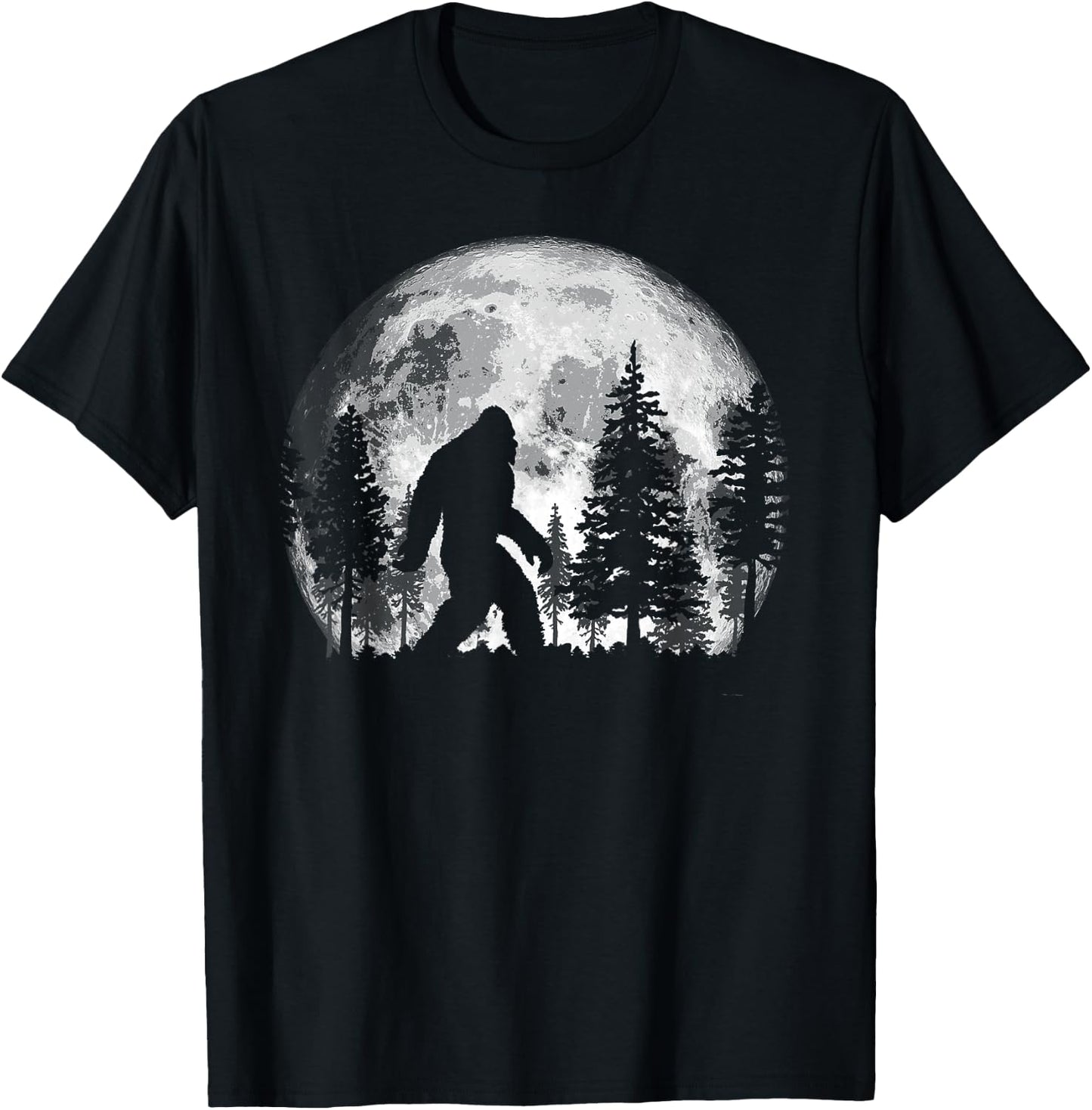 Bigfoot in The Forest Hiding at Night Full Moon Trees Nature T-Shirt - T-Shirt | Black