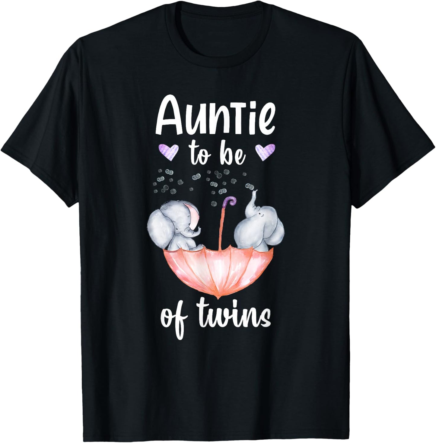 Auntie To Be Of Twins Baby Shower Elephant T-Shirt - T-Shirt | Black
