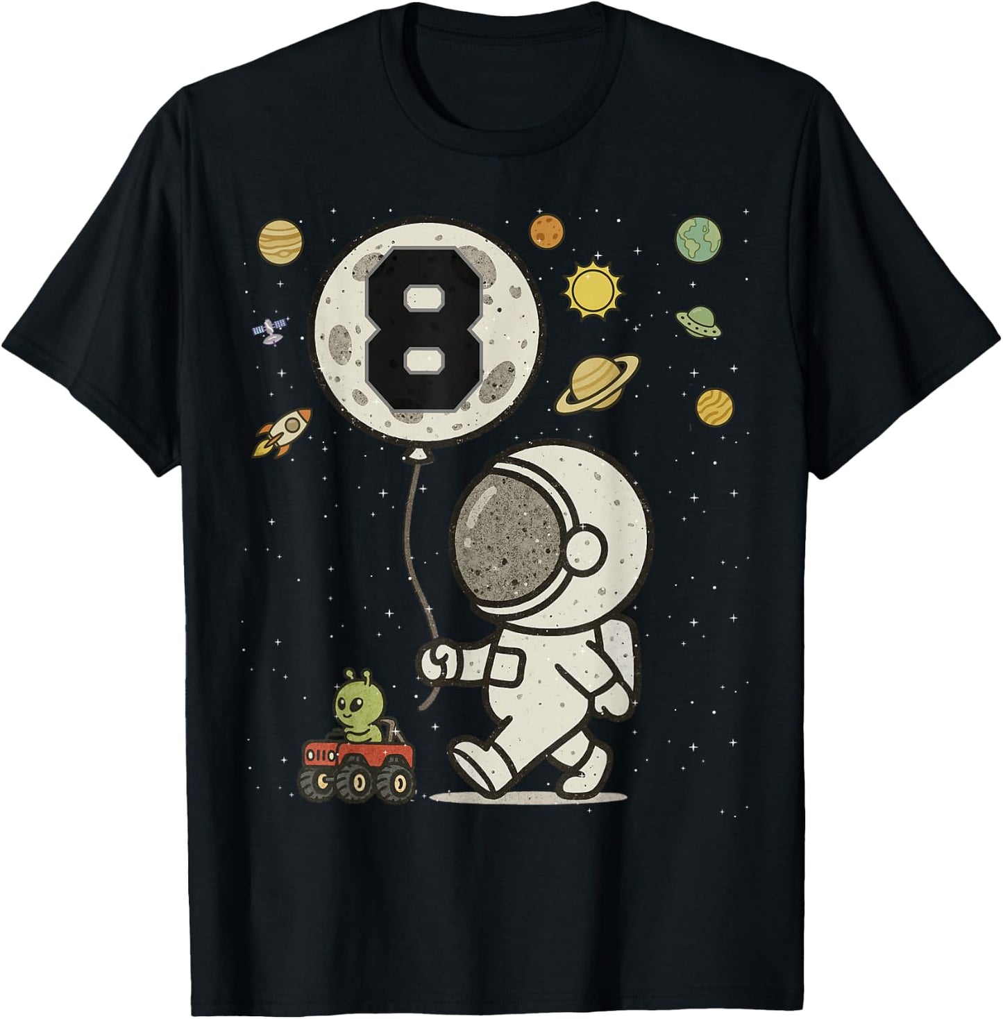Astronaut 8 Year Old Space Birthday T-Shirt - T-Shirt | Black