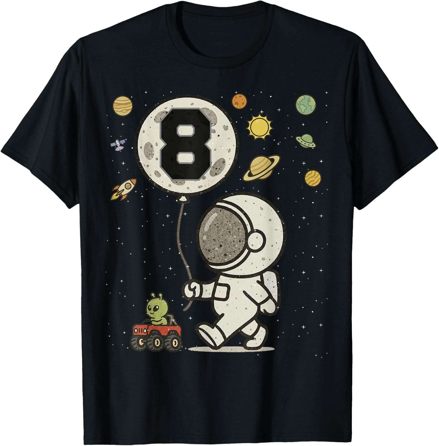 Astronaut 8 Year Old Space Birthday T-Shirt - T-Shirt | Black