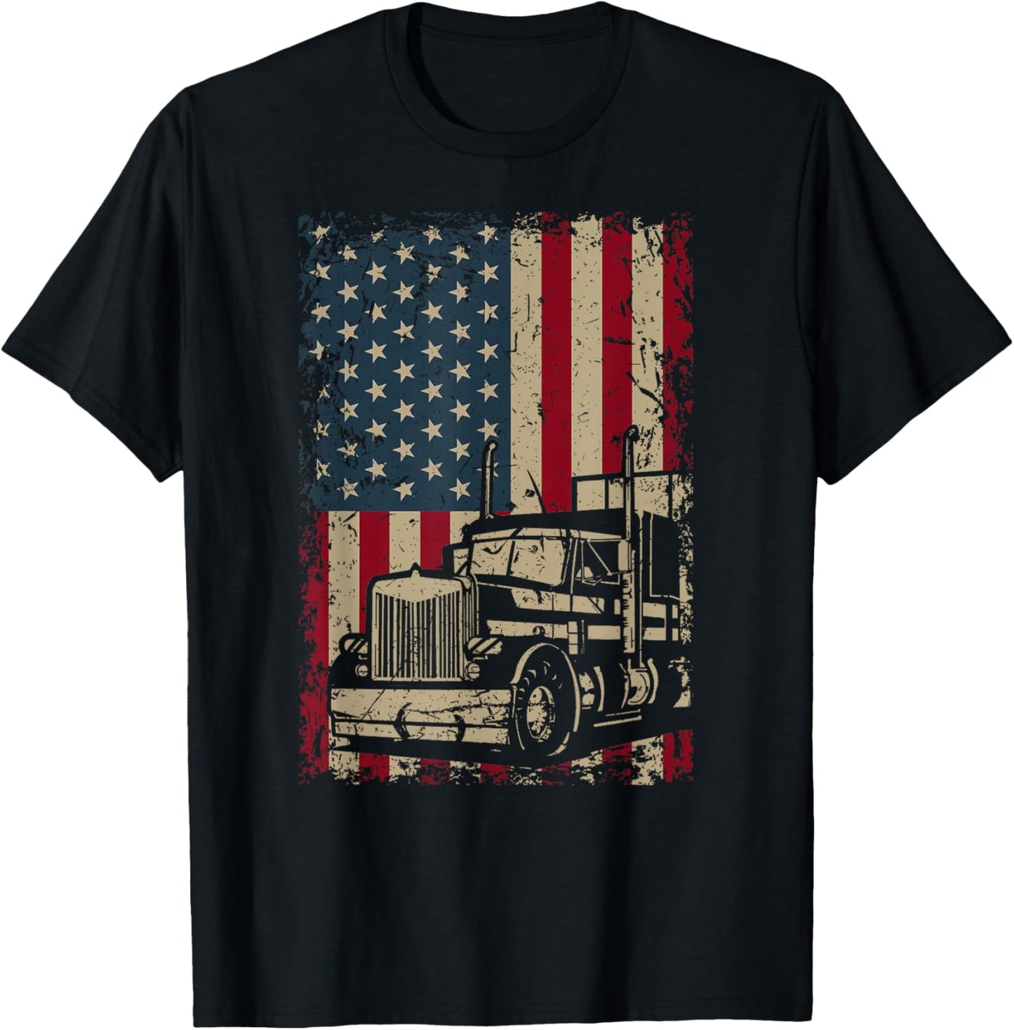 Truck Driver USA Flag Gift Patriotic Trucker T-Shirt - T-Shirt | Black