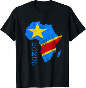 Congo Africa Map Congolese Flag African Roots DRC Pride T-Shirt - T-Shirt | Black