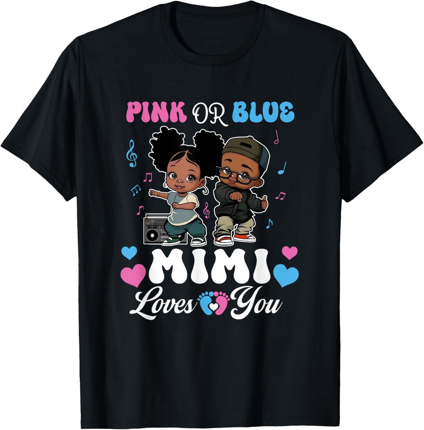 Pink Or Blue Mimi Loves You Black Baby Gender Reveal T-Shirt - T-Shirt | Black