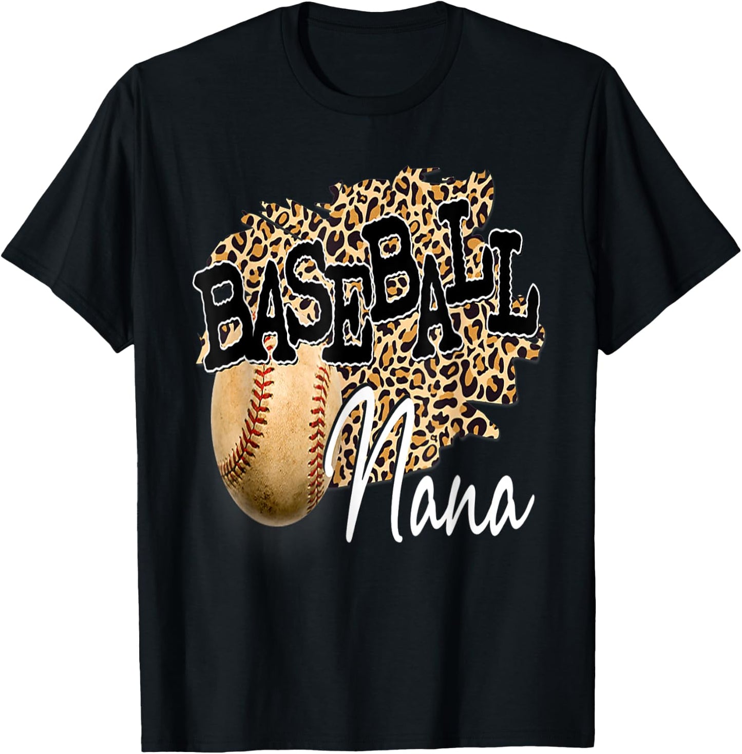 Baseball Nana Leopard Mother's Day women boys girls T-Shirt - T-Shirt | Black