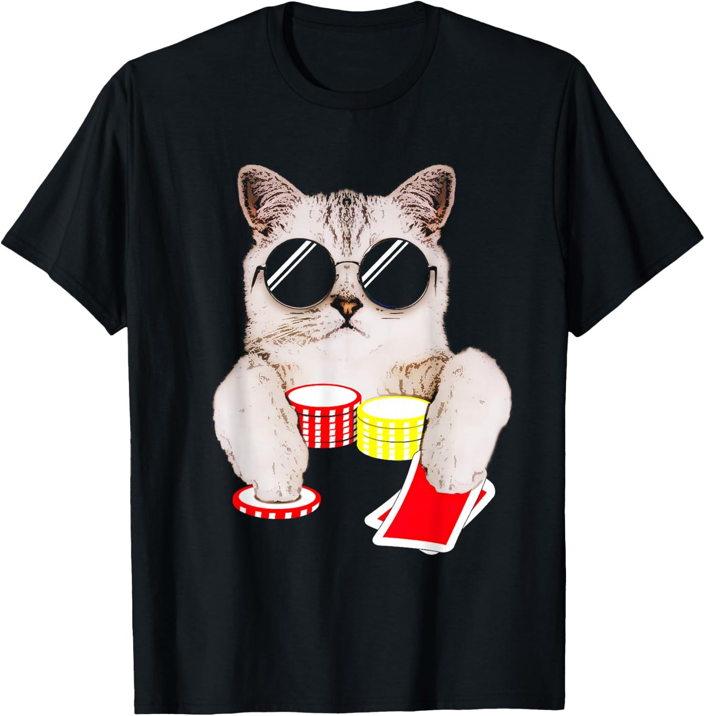 Texas Holdem Poker Cat T-Shirt - T-Shirt | Black