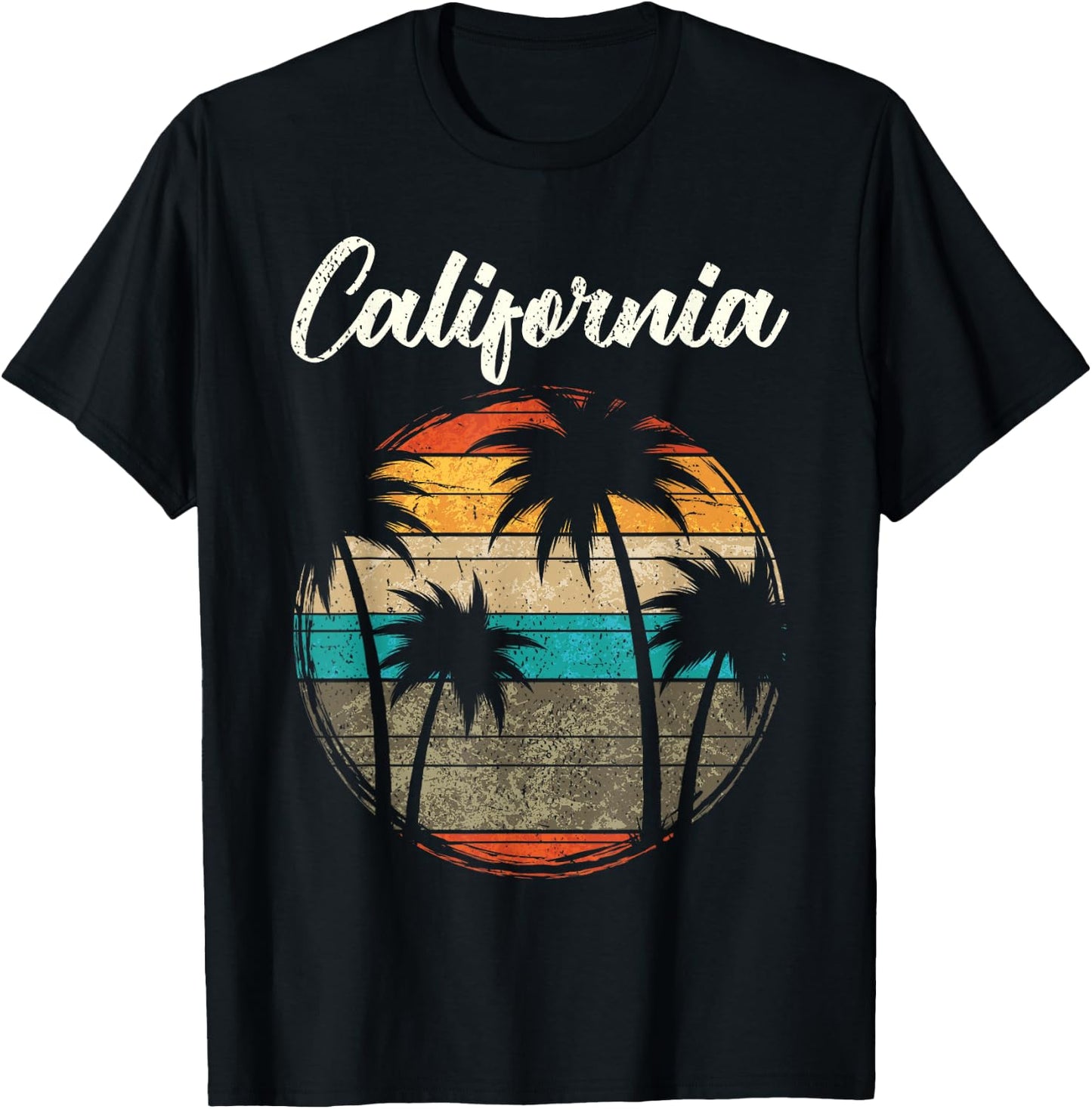 Retro Palm Trees California Small T-Shirt - T-Shirt | Black