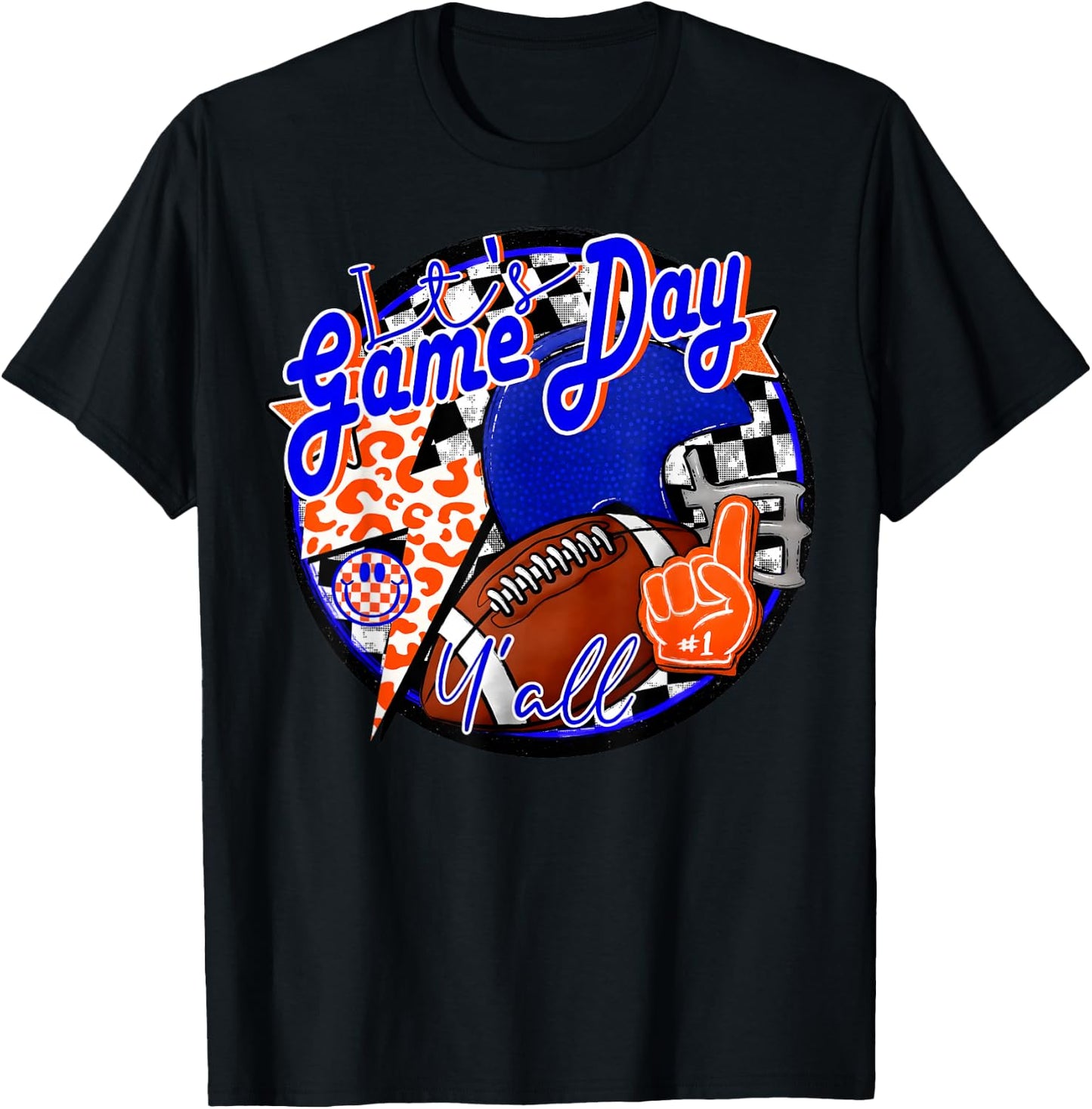 It's Game Day Y'all Retro Football Team Spirit Blue & Orange T-Shirt - T-Shirt | Black
