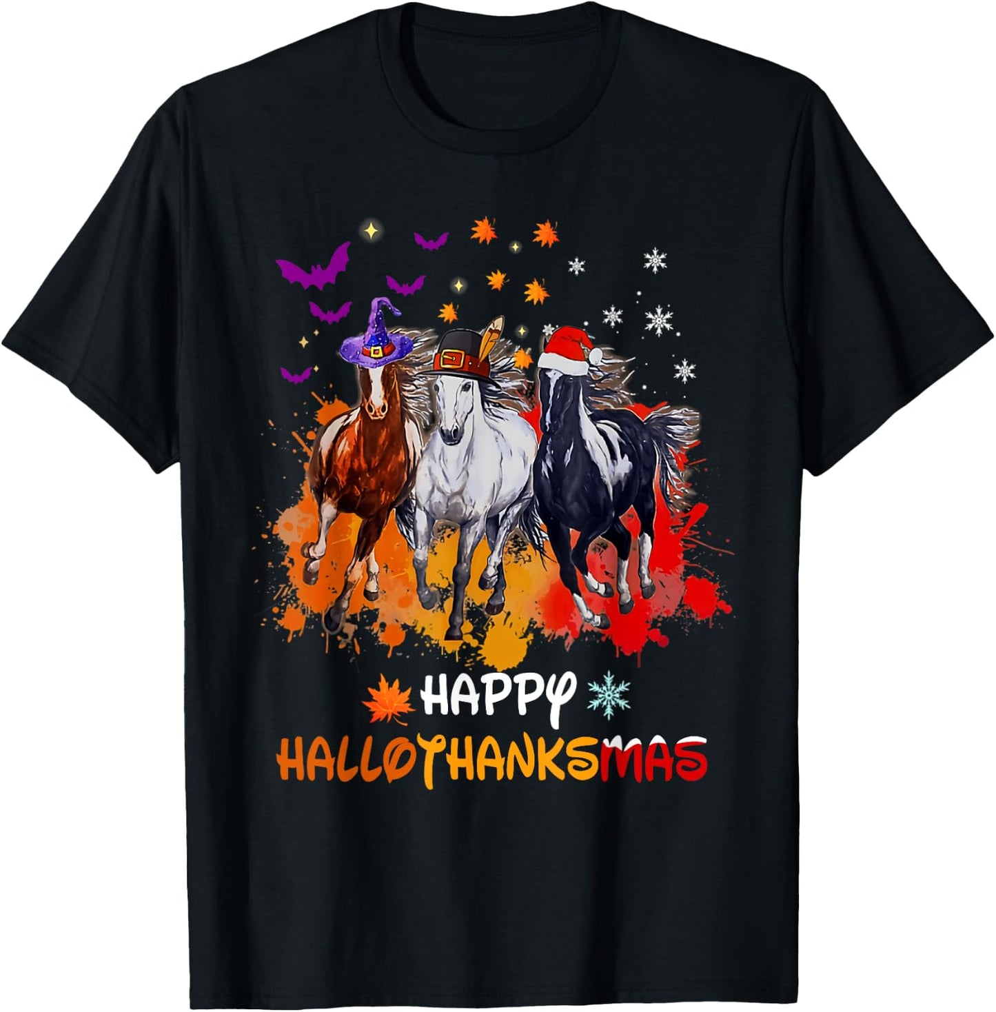 Happy hallothanksmas horse T-Shirt - T-Shirt | Black