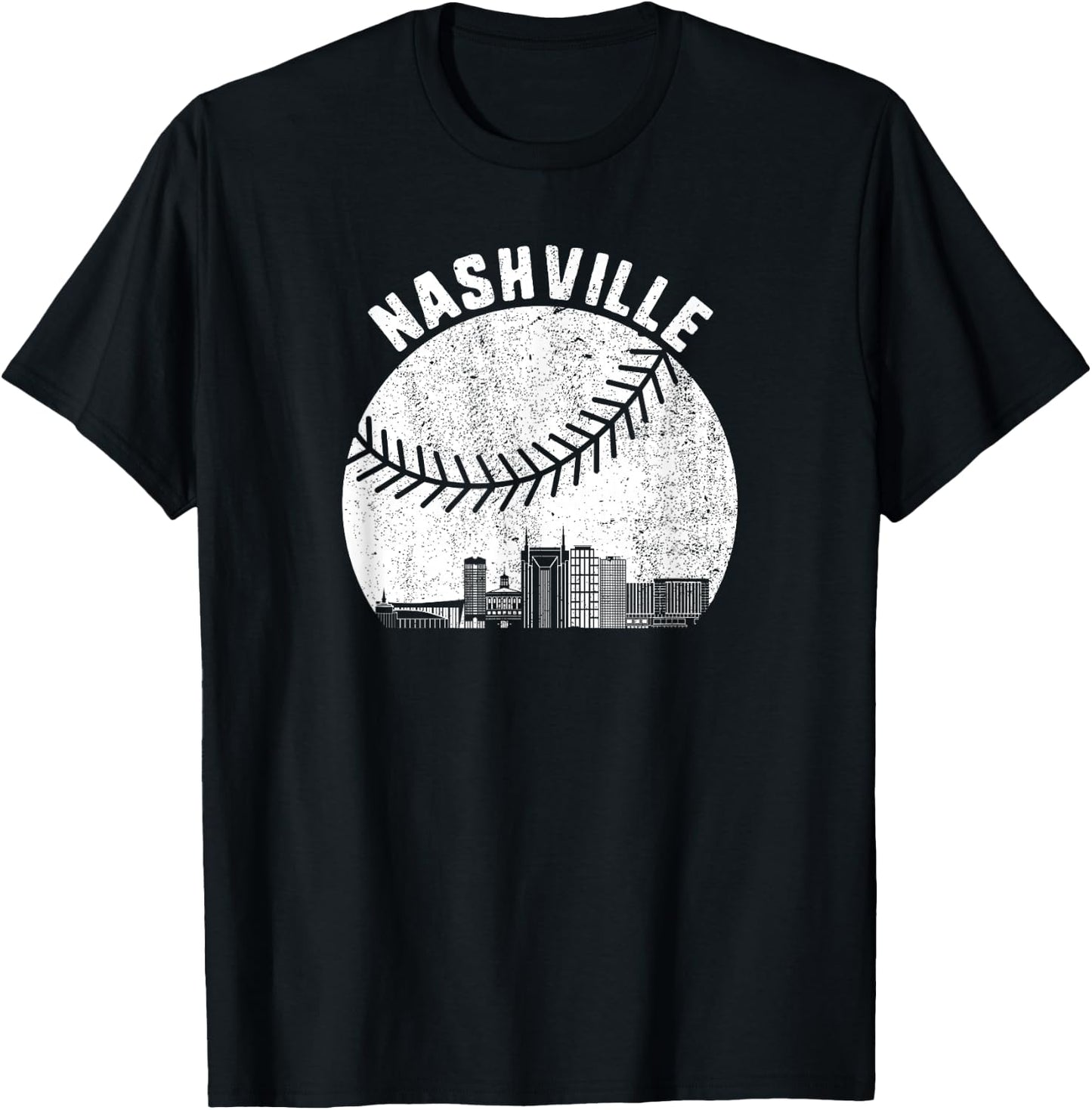 Nashville Skyline Baseball Fan Vintage Nashville Baseball T-Shirt - T-Shirt | Black