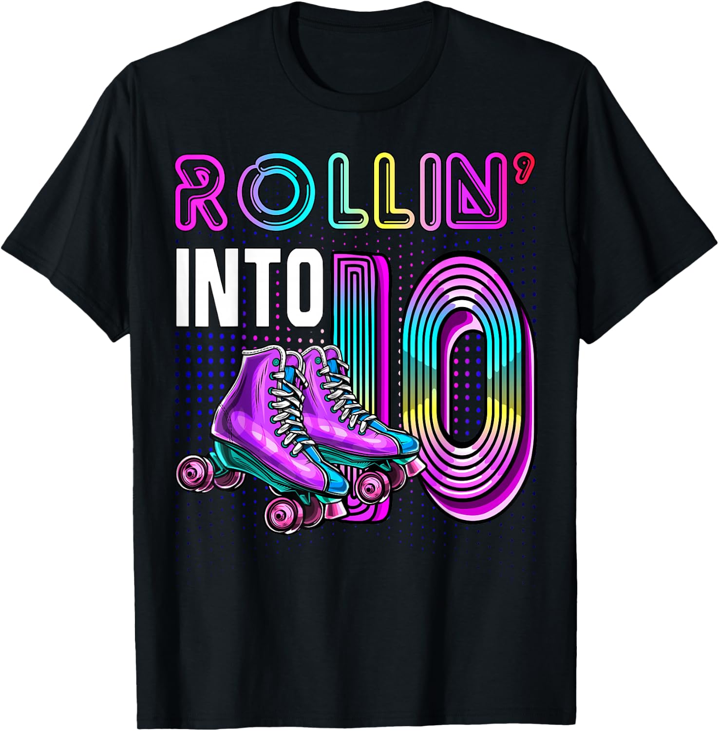 Rollin' into 10 Roller Skating Rink 10th Birthday Party Girl T-Shirt - T-Shirt | Black