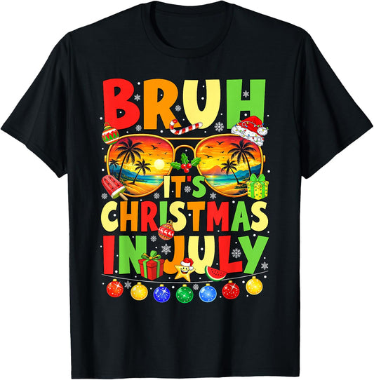 Bruh It's Christmas in July Retro Summer Sunglasses Men Boys T-Shirt - T-Shirt | Black