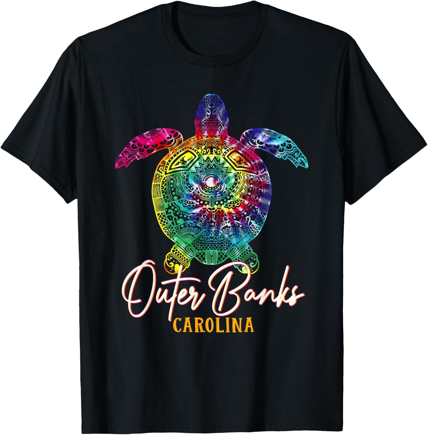 Outer Banks Tie Dye Sea Turtle Carolina Family Vacation T-Shirt - T-Shirt | Black