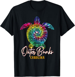 Outer Banks Tie Dye Sea Turtle Carolina Family Vacation T-Shirt - T-Shirt | Black