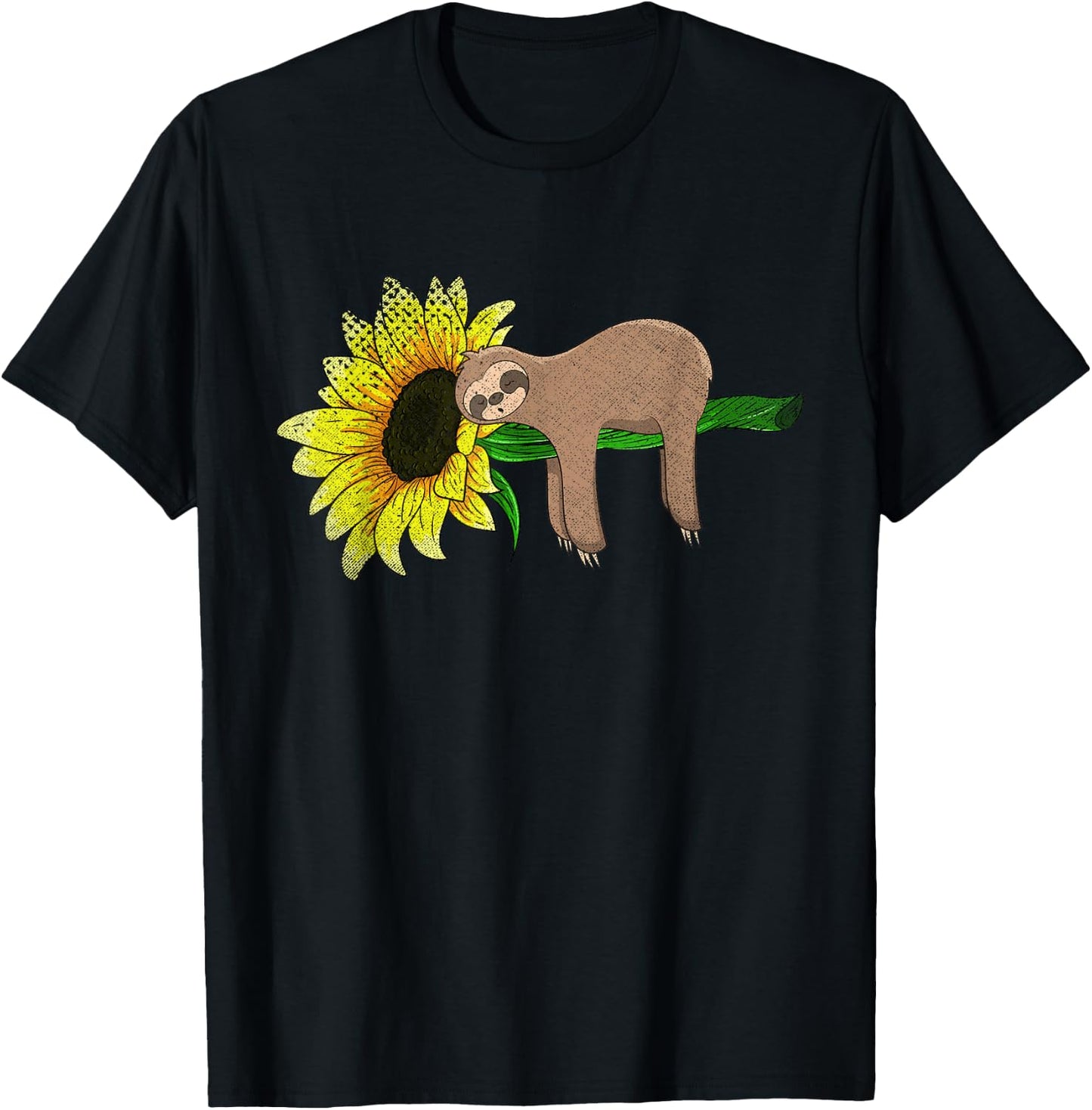 Yellow Flower Sunflower Sleepy Animal Lover Wildlife Sloth T-Shirt - T-Shirt | Black