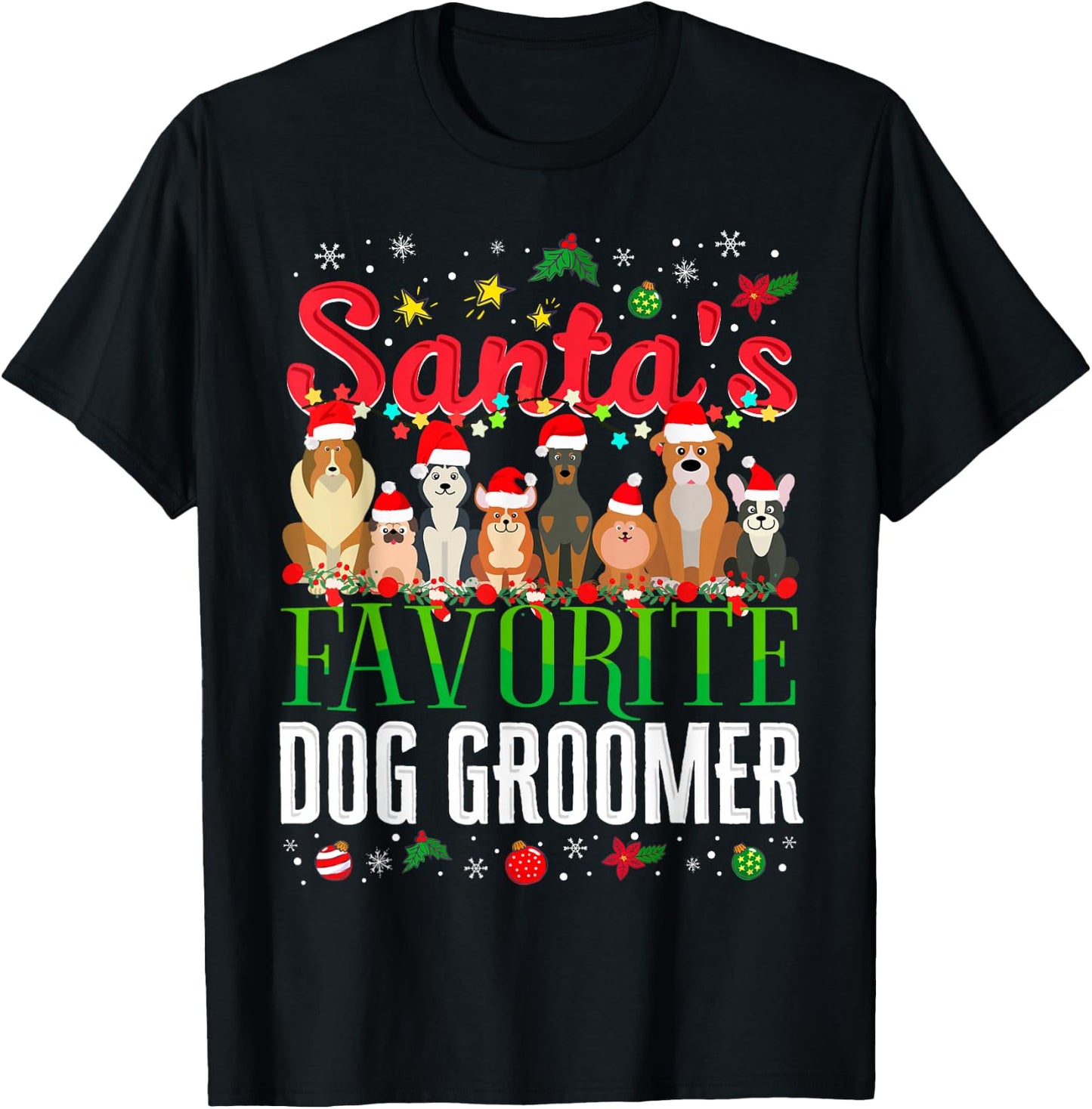 Santa's Favorite Dog Groomer Christmas Holiday Party Theme Women Kids T-Shirt - T-Shirt | Black