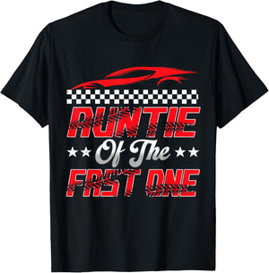 Auntie of The Fast One Race Car Family Birthday Party T-Shirt - T-Shirt | Black