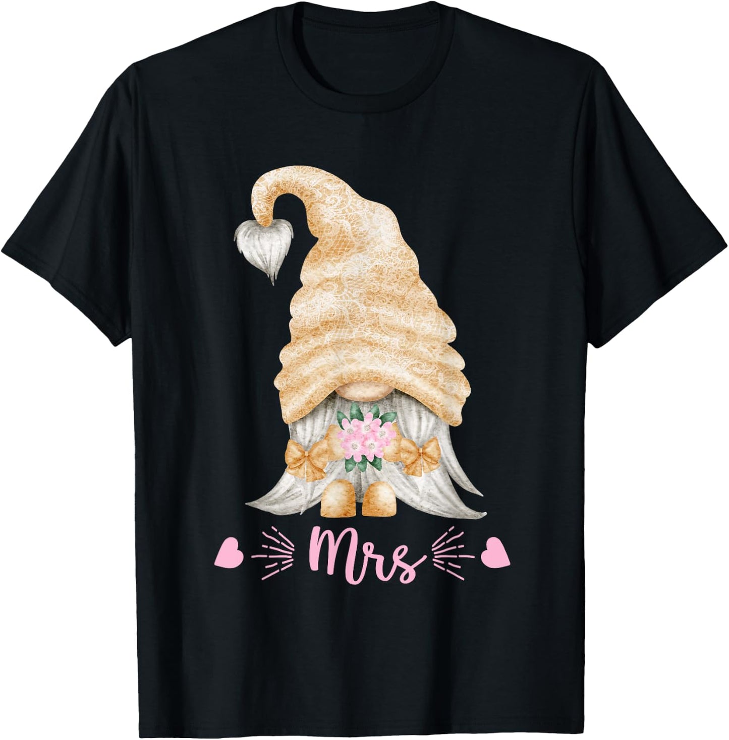 Funny Mrs And Mr Gnome Wedding - Cute Gnomie Bride T-Shirt - T-Shirt | Black