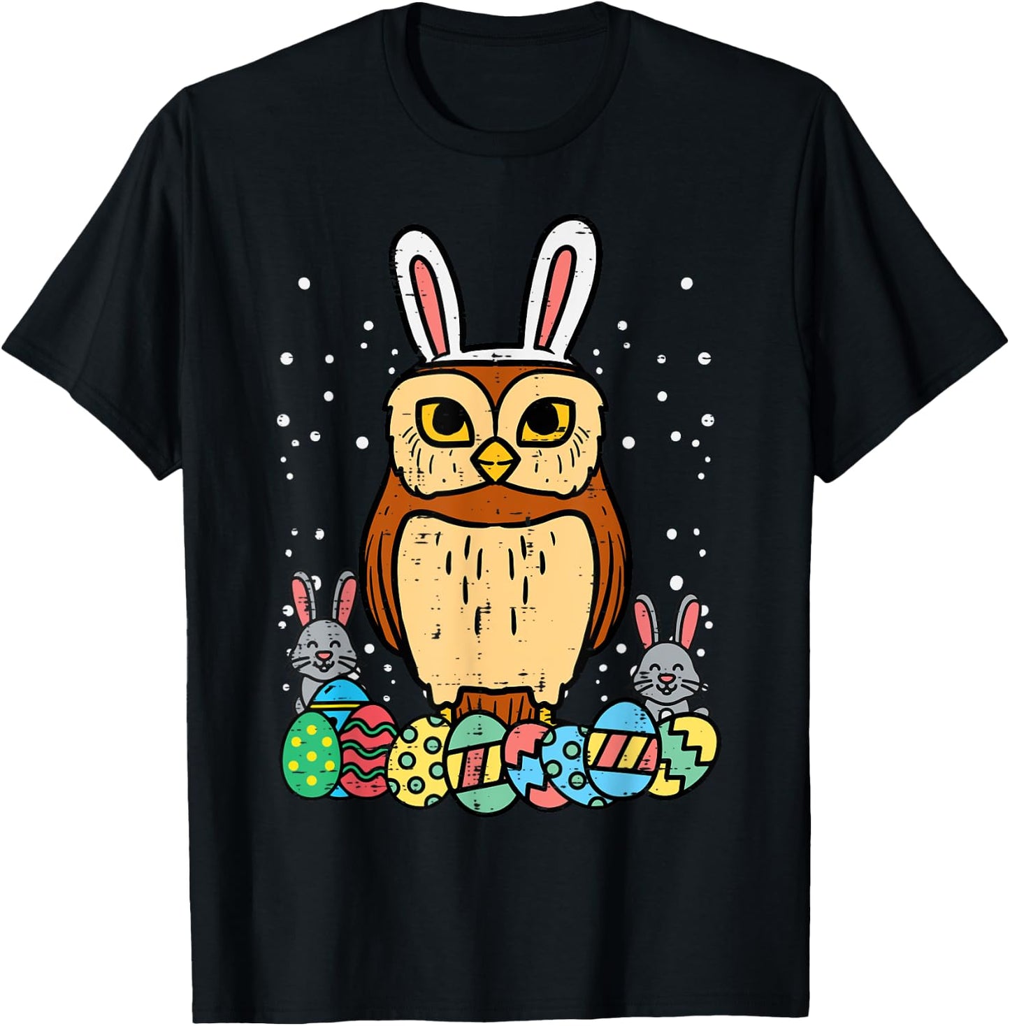 Easter Owl Eggs Bunnies Cute Animal Bird Men Women Kids T-Shirt - T-Shirt | Black