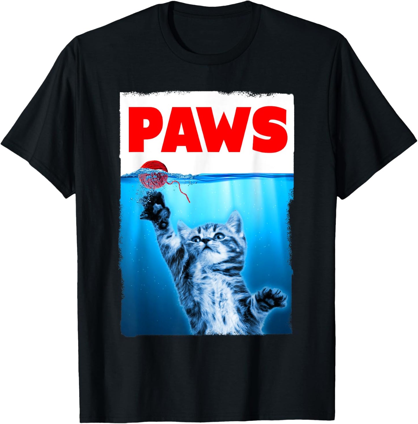 Paws Cat Parody Chasing String Ball T-Shirt - T-Shirt | Black