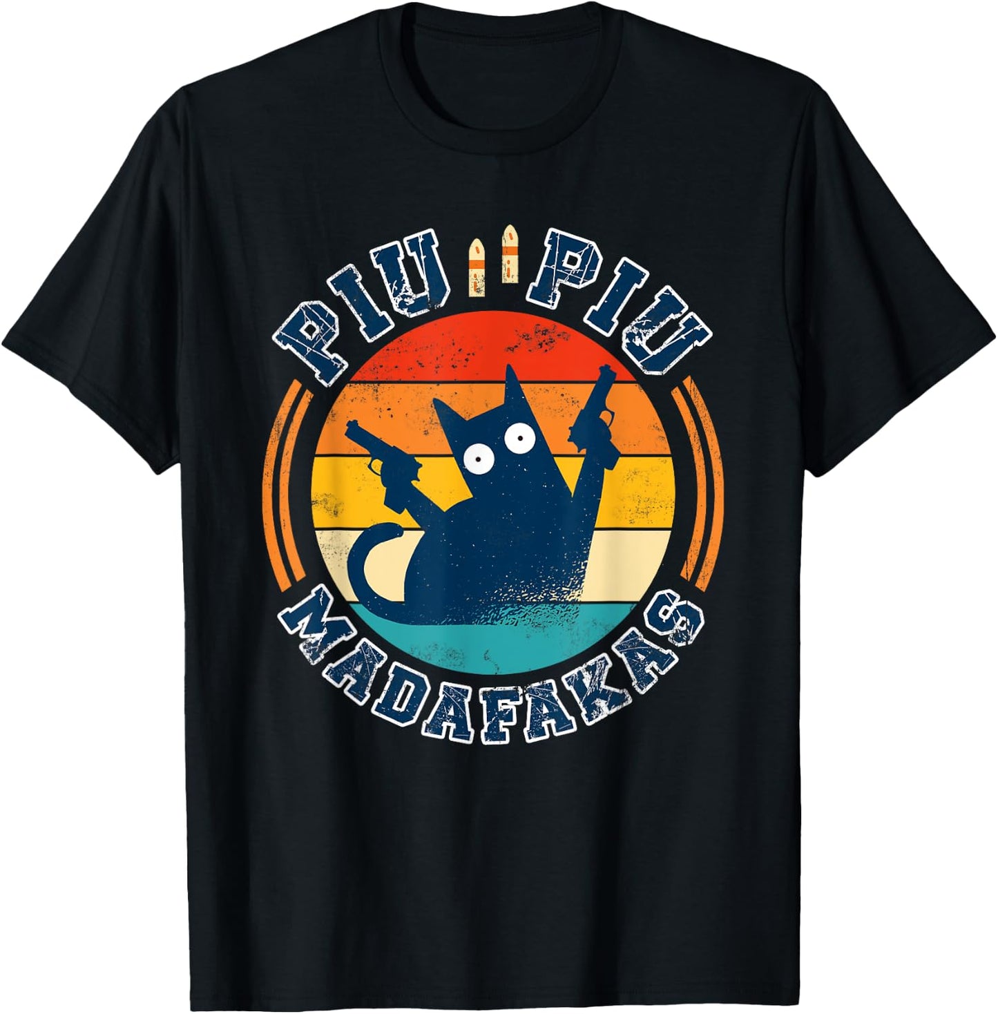 Piu Piu Pew Madafakas Novelty Funny Cat Vintage T-Shirt - T-Shirt | Black