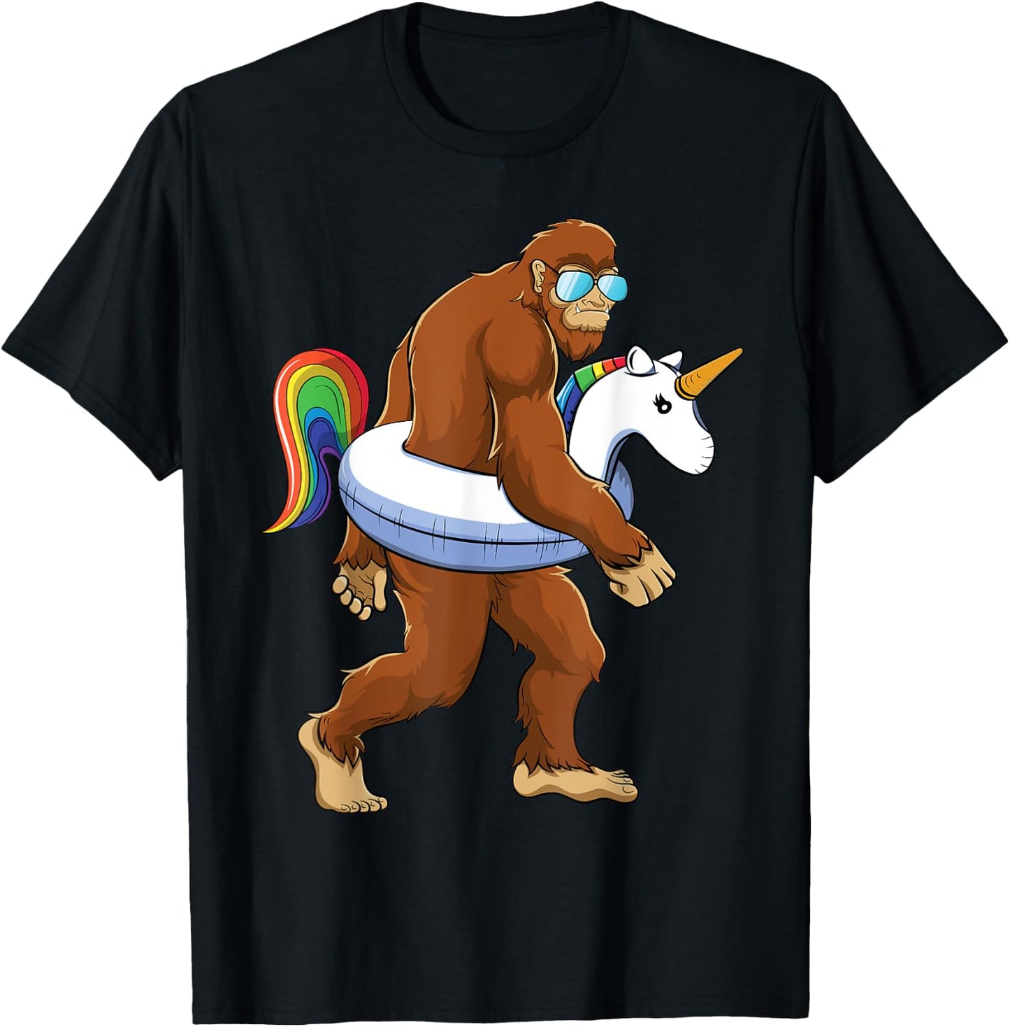Unicorn Bigfoot Sasquatch Pool Party Boys Girls Funny Summer T-Shirt - T-Shirt | Black