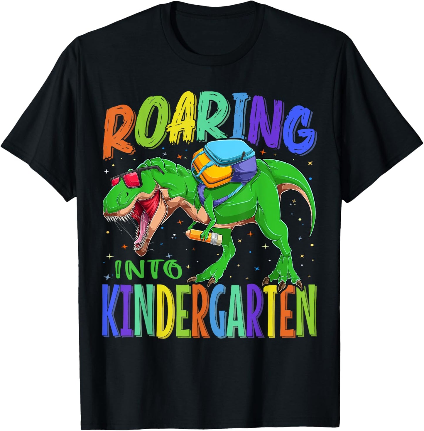 Roaring Into Kindergarten Dinosaur T Rex Back to School Boys T-Shirt - T-Shirt | Black