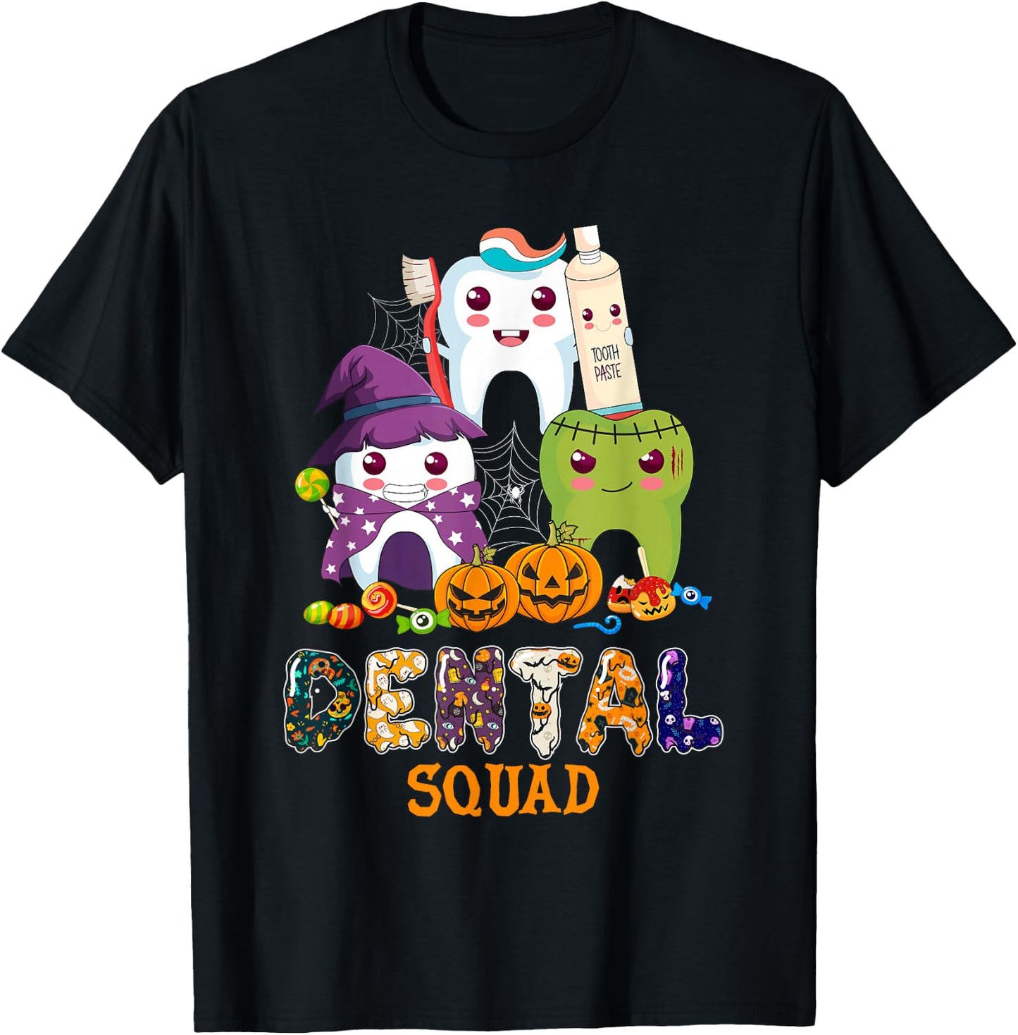 Cute Dental Squad Trick Or Teeth Denstist Halloween Ghost T-Shirt - T-Shirt | Black