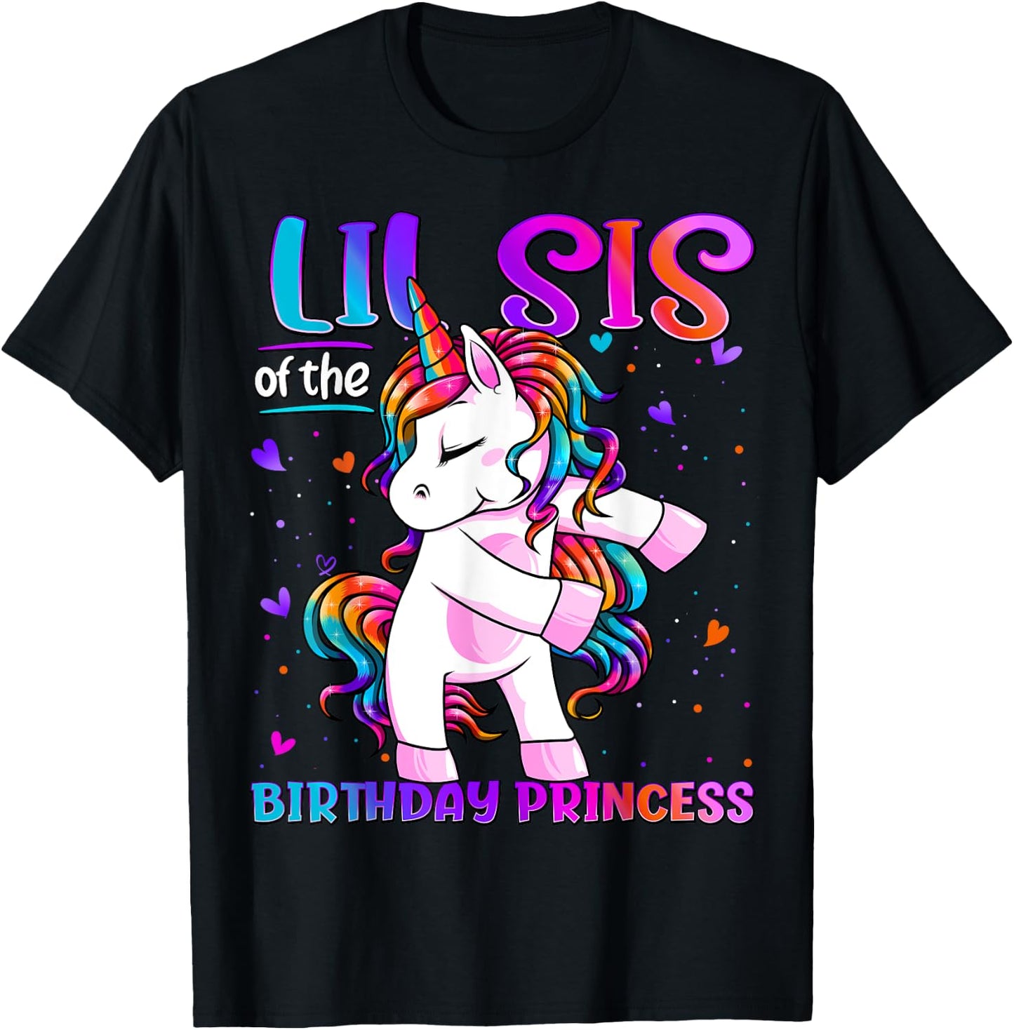 Lil Sis of the Birthday Princess Flossing Unicorn Lil Sister T-Shirt - T-Shirt | Black
